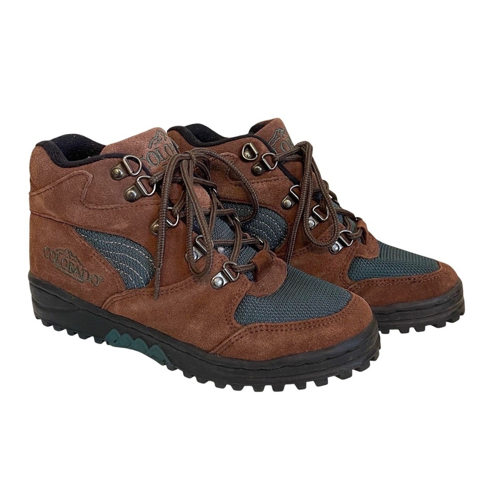 Vtg 7 Womens COLORADO Hiking‎ Camping Trail Boots Leather Mesh Brown Green
